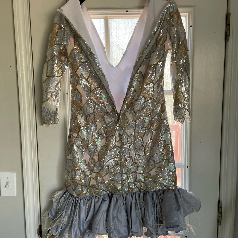 Silver and Gold Sequin Dress with Ruffle Hem - Picture 4 of 16